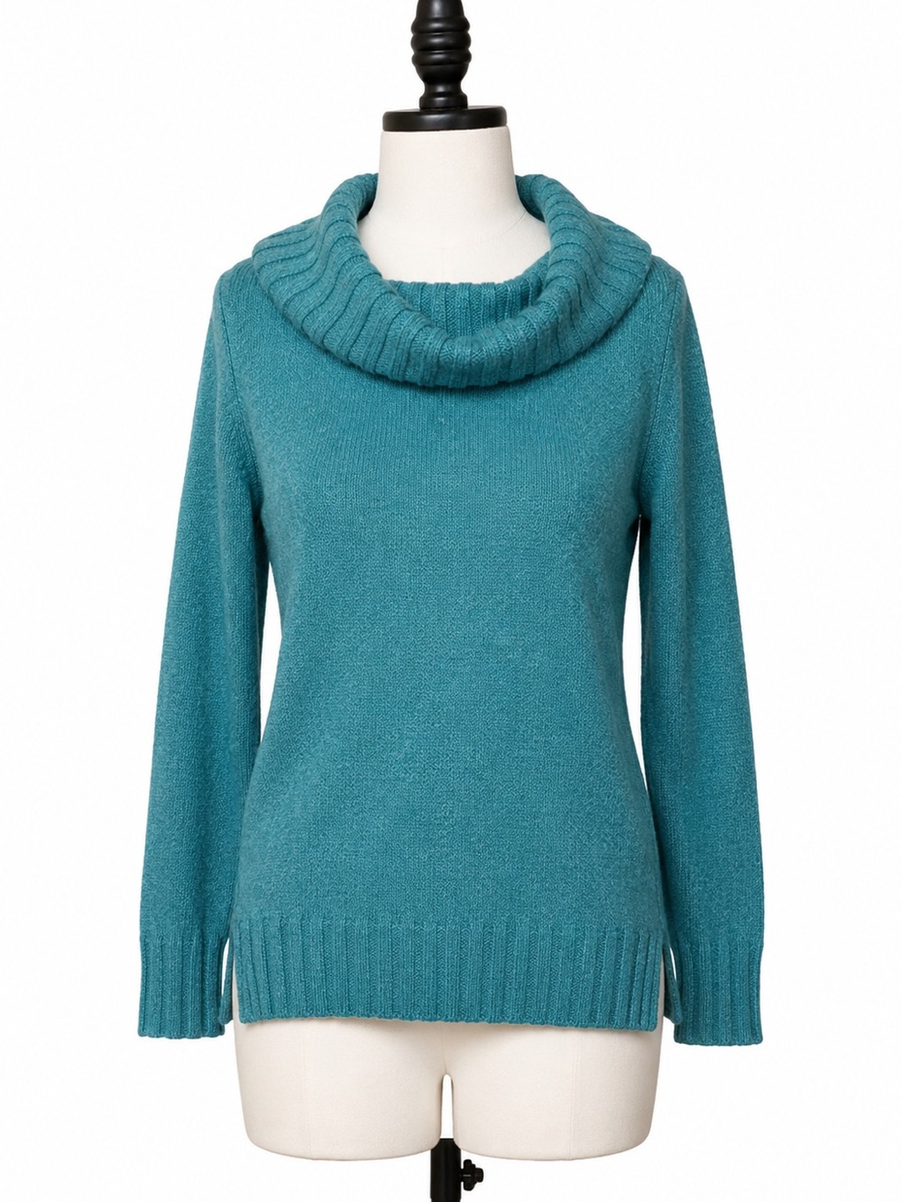 Hampshire Studio Petite XL Teal Cowl Neck Sweater 60%Cotton Blend Sharkbite Hem